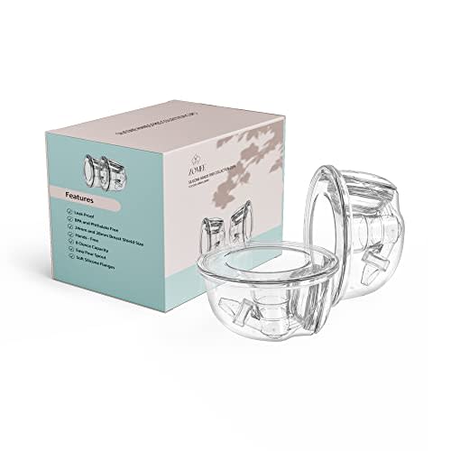 Zomee Wearable Two Silicone Hands Free Collection Cups, Holds up to 8 oz., 19mm 21mm and 24mm Soft Silicone Breast Shield Included, BPA and Phthalate Free