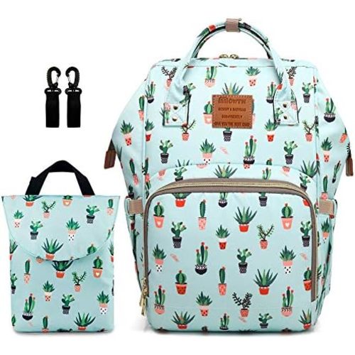 MCWTH Cactus Green Diaper Bag Backpack Set for Baby Girls Mom, Large Bags with Nappy Pouch Stroller Straps
