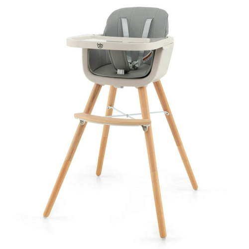 Babyjoy 3 in 1 Convertible Wooden High Chair Toddler Feeding Chair with Cushion Grey - Shop Black Friday Deals for 2024!