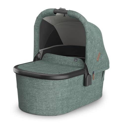 UPPAbaby Bassinet V3 - Compatible with Vista, Cruz, Ridge, Minu Strollers - Overnight Sleep Solution - Mattress, Sheet and Bug Shield Included - Gwen (Green Mélange/Carbon Frame)