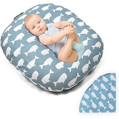 EFELIM Portable Sleeper Pillow with Cotton Cover, Soft Floor Lounger Pillow Thicken Infant Lounger for Baby Shower Travel Removable Cover (Blue Animal)