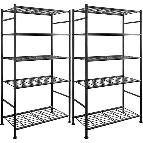 Storage Shelves - Set of 2, 5-Tier Large Metal Shelf Organizer, Heavy-Duty Garage Shelving with Leveling Feet, Stable Shelves Organizer for Pantry, Kitchen, Basement, 33.5" x 12.6" x 72", Black