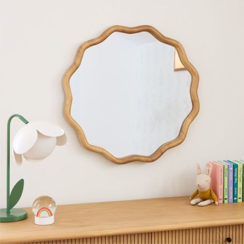 Round Wavy Wood Wall Mirror (26")