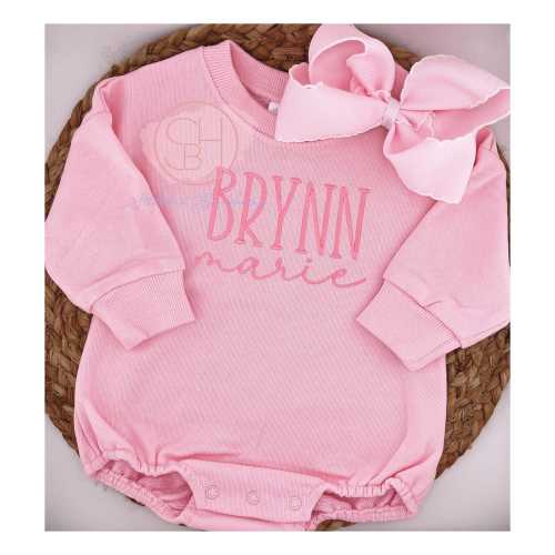 Bubble Sweatshirt for Baby Girl, Baby Bubble Sweatshirt, Baby Embroidered Romper, Girls Embroidered Bubble Outfit with Name