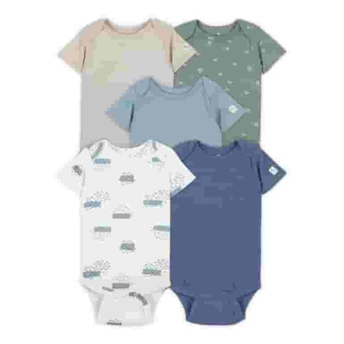 Little Star Organic Baby Boy 5Pk Short Sleeve Bodysuits, Size Newborn-24M