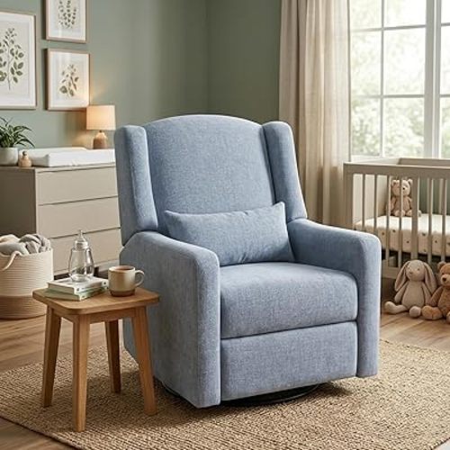 Power Nursery Rocking Chairs: 270° Swivel Rocker Recliner with Waist Pillow & USB Charging Port, Ultra Comfy Nursery Glider Recliner for Nursery Living Room and Bedroom Blue
