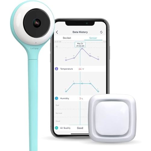 Lollipop Video Baby Monitor (Turquoise) with Camera and Audio, Baby Camera Monitor with Crying Detection and Two Way Talk Back, Baby Video Monitor Bundled with Lollipop Sensor