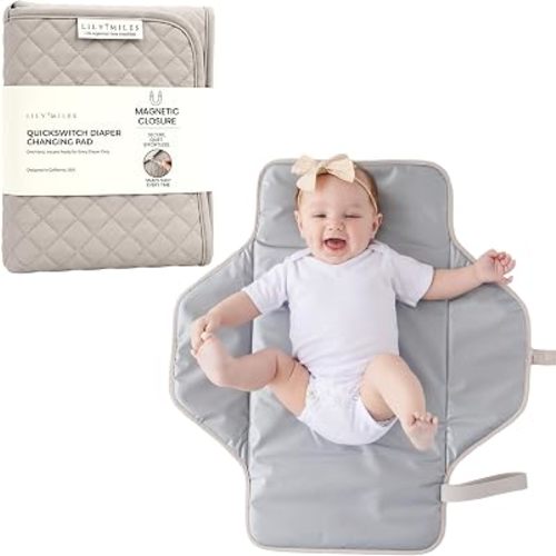 Lily Miles Baby Changing Pad Portable, Diaper Changing Mat with Magnetic Latches, Travel Pad for Diaper Bag, Baby Essentials, Wipeable & Waterproof Mat (Soft Sand, Large)