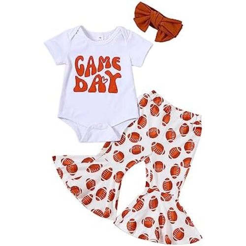 Newborn Baby Girl Clothes Letter Short Sleeve Football Romper Top Love Pants Set Infant Cute Outfits