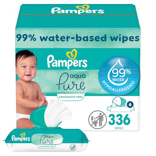 Pampers Aqua Pure Sensitive Baby Wipes, 99% Water, Hypoallergenic, Unscented Baby Wipes, 336 Baby Wipes Total (6 Flip-Top Packs)