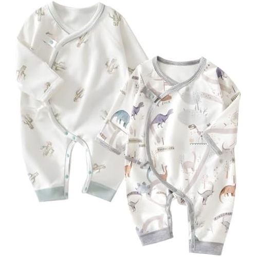 100% Organic Cotton 2-Piece Soft 0-6 Months Baby Romper Jumpsuits for Boys and Girls Unisex Long Sleeve