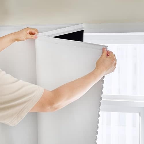 AJAZZ self Adhesive Portable 100% Blackout Curtains Simple and Easy to installBedroom Window Thermal Lnsulated Kitchen Room Darkening Black Small Drapes 1-Pack