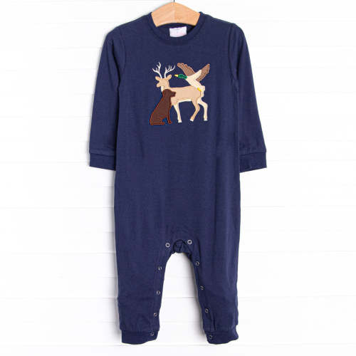 Hillside Hunt Applique Romper, Navy
–
Stitchy Fish