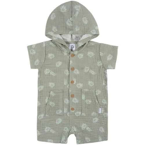 Gerber Baby Boys' Hooded Cotton RomperRomper