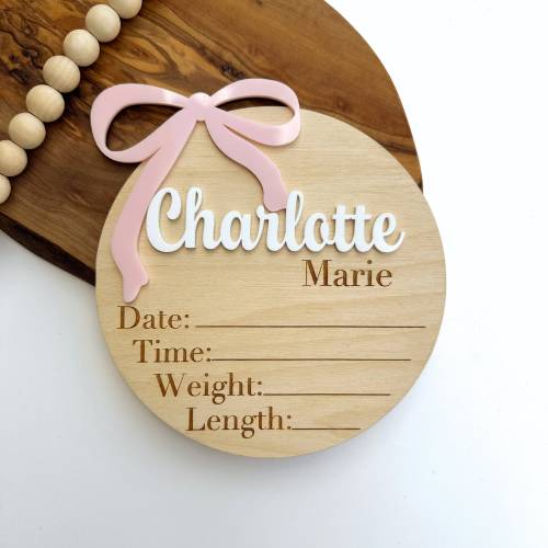 Bow Baby Girl Announcement Sign, Baby Birth Stat Sign, Baby Girl Baby Shower Gift