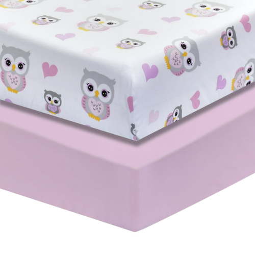 Everyday Kids 2PK Crib Sheets - Owls and Pink