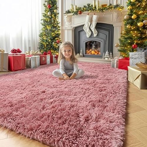 Amdrebio Blush Pink Rugs for Girls Room, Girls Area Rugs for Bedroom, 5x8 Rug, Shaggy Fuzzy Carpet for Kids Room Decor, Furry Floor Rug for Nursery, Kawaii Fluffy Fur Carpet for Dorm, Cute Dusty Rose
