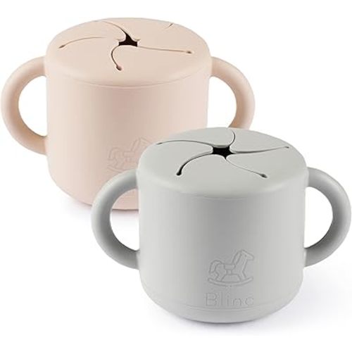 blinc Snack Cups for Toddlers - No Spill Silicone Snack Cup - Non Spillable Baby Food Containers - Cereal Snack Containers for Kids, Baby Essentials (Sand & Stone (2 Pack))