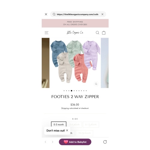 little organic company Footies 2 way zipper