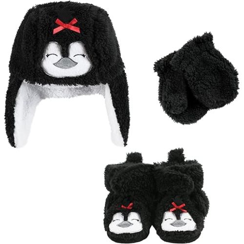 Hudson Baby Girls' Trapper Hat, Mitten and Bootie Set