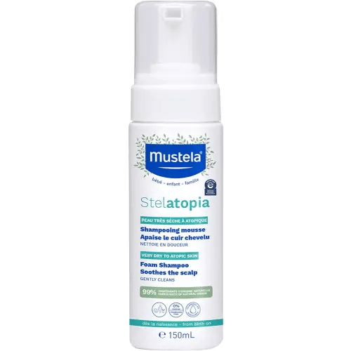 Mustela Stelatopia Eczema-Prone Skin Foam Shampoo for Newborn & Baby with - with Natural Avocado & Sunflower Oil - Fragrance-Free & Tear Free - 5.07 fl. oz.