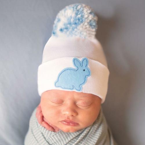 Newborn Blue Pom Hat, Blue Bunny