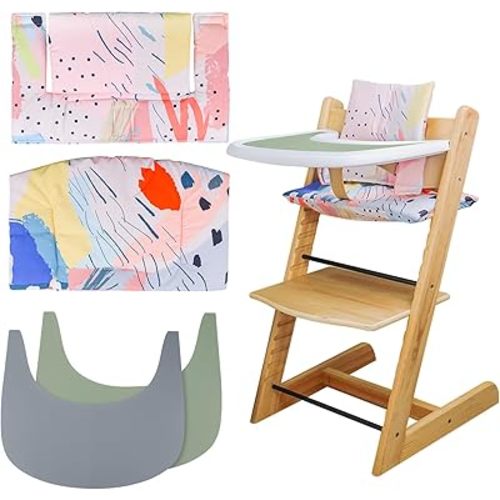 High Chair Cushion, Soft and Comfortable for Tripp Trapp High Chair Cushion, with Two High Chair Placemat, for Tripp Trapp Cushion Set Makes It More Comfortable for Baby (Colorful Patterns)