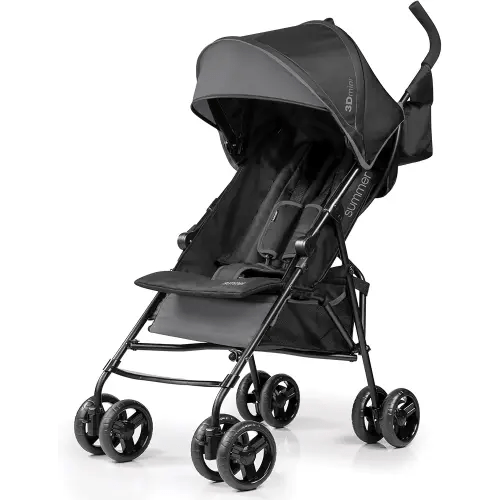 Summer by Ingenuity 3D Mini Convenience Stroller – Lightweight Stroller with Compact Fold, Multi-Position Recline, Canopy with Pop Out Sun Visor and More – Umbrella Stroller for Travel and More, Gray