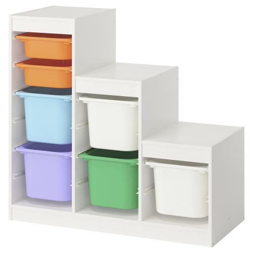 TROFAST Storage combination with boxes - white white/multicolor 39x17 3/8x37 "
