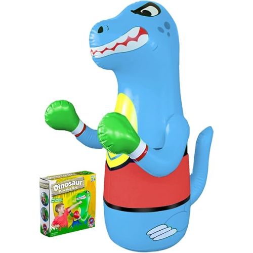 Inflatable Dinosaur Punching Bag for Kids – Bop Bag for Toddlers and Children Ages 3-14 – 47" Blow Up Toy with Bounce-Back Action – Fill Base with Sand or Water