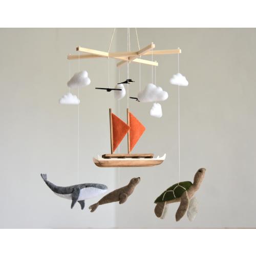 Hokulea Mobile, Hawaiian Baby Mobile, Coastal Baby Mobile, Double Hull Canoe Nursery Mobile, Turtle Baby Mobile, Tropical Baby Mobile