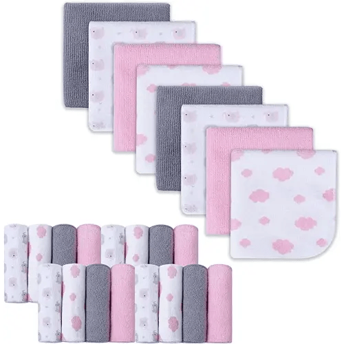 Baby Washcloths, 24 Pack Baby Wash Cloths Extra Soft & Ultra Absorbent, Baby Towels and Washcloths Face Towel Unisex for Boys Girls Face & Body, Washclothes Gentle on Sensitive Skin, 9''x 9''