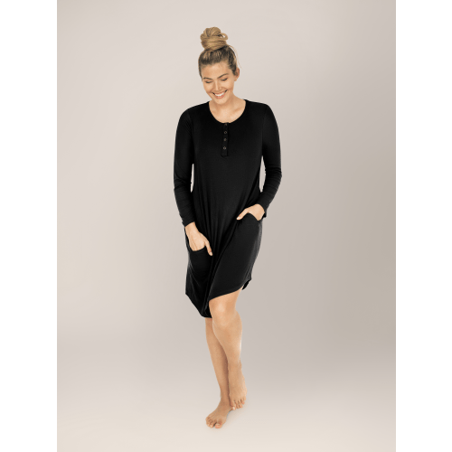Betsy Ribbed Bamboo Maternity & Nursing Nightgown | Navy