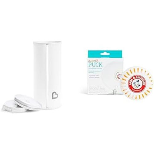 Munchkin® Toss™ Portable Disposable Diaper Pail, 3 Pack, Holds 90 Diapers & Arm & Hammer Puck Baking Soda Cartridge, Lavender Scent