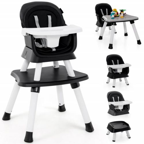 Infans 8 In 1 Baby High Chair, Convertible Highchair For Babies And Toddlers/table And Chair Set/booster Seat/toddler Chair With Safety Harness, Black