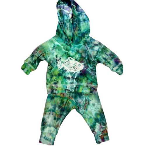 Colored Organics 100% Organic Cotton Green and Purple Hand Block Printed Baby Striped Seaperch Long Sleeve Hoodie and Jogger Set 3-6 Months