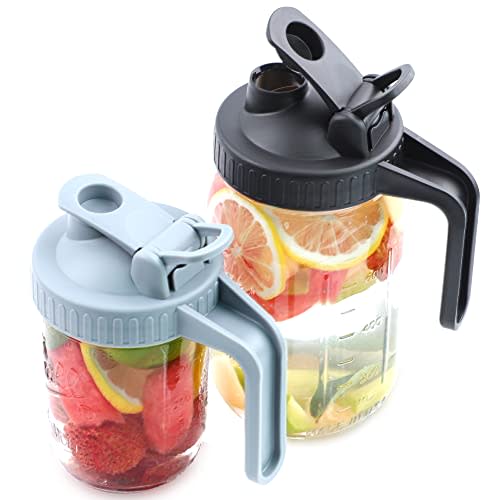 Wide Mouth Mason Jar Lids With Pour Spout And Handle Airtight Leak-proof With Flip Cap Turns Your Mason Jar into Pitcher (Jar Not Included)