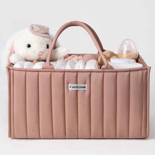 CareLoom Baby Diaper Bags Caddy Organizer, Baby Shower Basket for Girls, Gift for Newborn Essentials, Baby Registry Must Have, Stylish Baby Basket for Changing Table Car Travel - Blush Pink