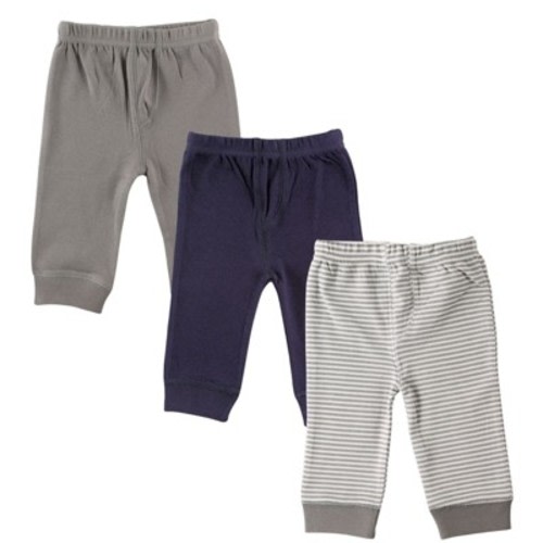 Luvable Friends Baby and Toddler Boy Cotton Pants 3pk, Blue, 0-3 Months