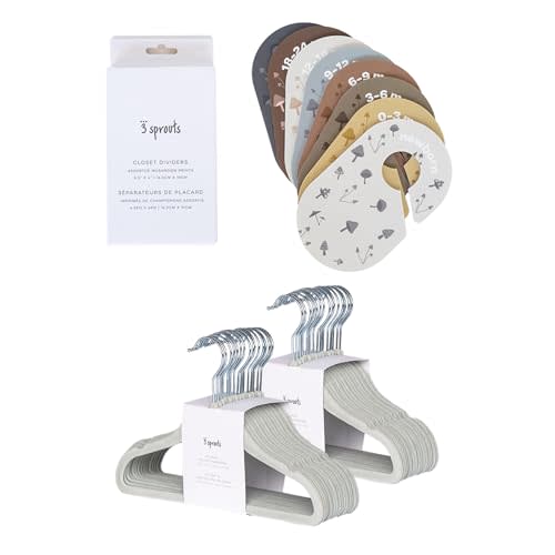 3 Sprouts Closet Dividers & Hangers Bundle - 8 Baby Size Dividers (Mushroom) and 30 Velvet Hangers for Baby Clothes (Green)