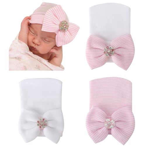 DRESHOW BQUBO Newborn Hospital Hat Infant Baby Hat Cap with Big Bow Soft Cute Knot Nursery Beanie