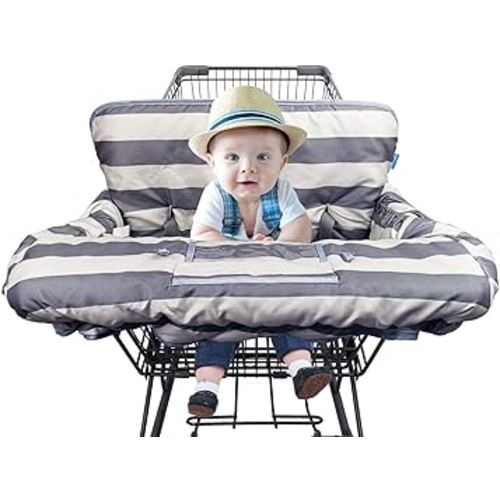 DODO NICI Shopping Cart Cover for Baby boy Girl, fit Cellphone Carrier-Bottle Strap, Reversible Gprocery Cart Cushion Liner, Infant High Chair Cover, Grey Strip