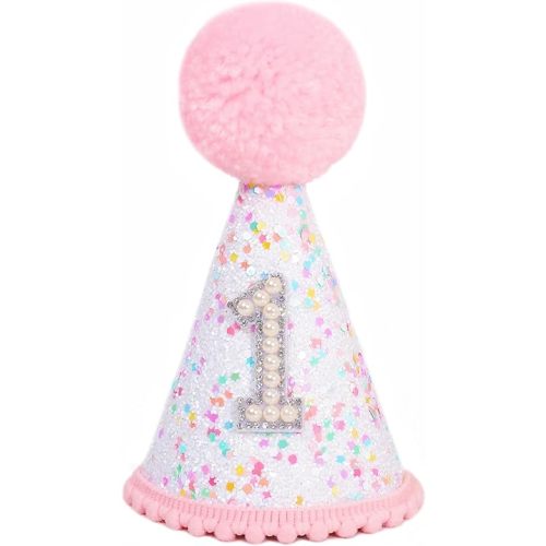 Pink 1st Birthday Hat - Confetti First Birthday Decor, Sprinkle Photo Prop