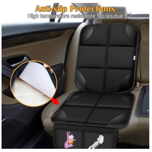 Meolsaek Car Seat Protector for Child Car Seat, Durable 600D Fabric Waterproof Car Seat Cover with Thick Pad Non-Slip Backing (No Imprints) (1 pc -Black)