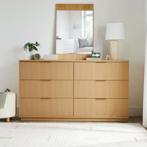 Better Homes & Gardens Lillian Fluted 6 Drawer Dresser, Natural Pine Finish