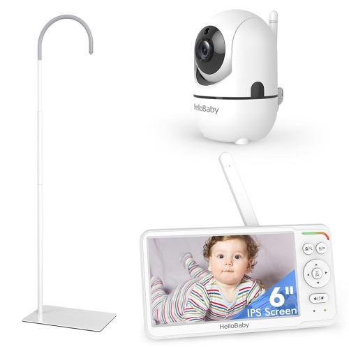 HelloBaby Baby Monitor with Floor Stand, World First 6'' IPS Screen Baby Camera Monitor, No WiFi and 30-Hour Battery Life, 178° Wide Viewing Angle, Baby Monitor with Camera and Audio