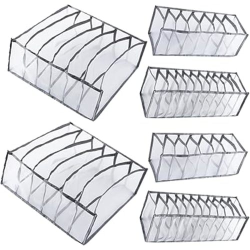 6 Pack Underwear Organizer, Drawer Organizer and Storage for Clothes, Foldable Washable Clothes Drawer Organizer, Clothing Organizer Drawer Divider 6/7/11 Compartments for Bra, Socks and Panties