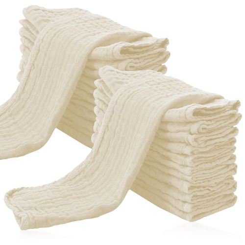 Cute Castle 24 Pack Muslin Burp Cloths for Baby - Ultra-Soft 100% Cotton Baby Washcloths - Large 20'' by 10'' Super Absorbent Milk Spit Up Rags - Burpy Cloths for Unisex, Boy, Girl -Ivory