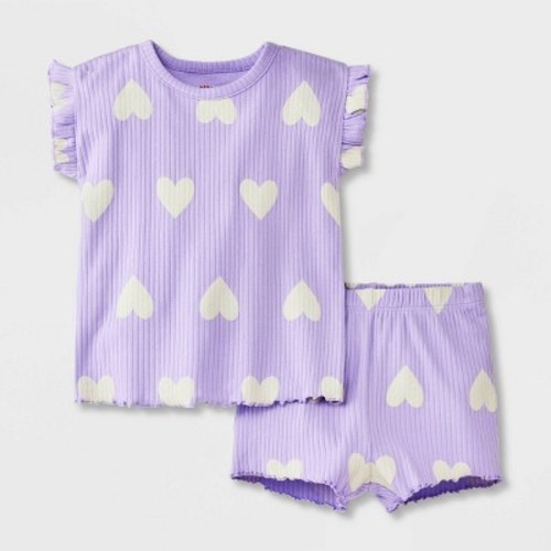 Baby Girls' Ruffle Ribbed Top & Bottom Set - Cat & Jack™, Color: Purple, Size: 6-9M