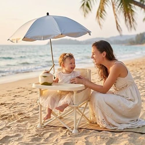 Portable Folding Baby Dining Chair, Outdoor high Chair, Foldable Toddler Feeding seat with Sunshade and seat Belt